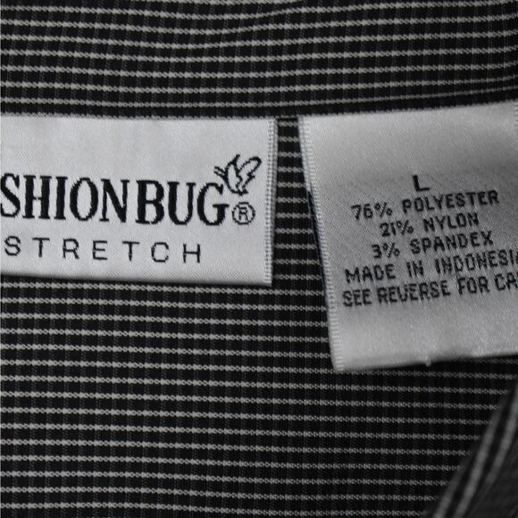 Y2K Vintage black/white print button up stretch shirt top size large preppy - Picture 6 of 8